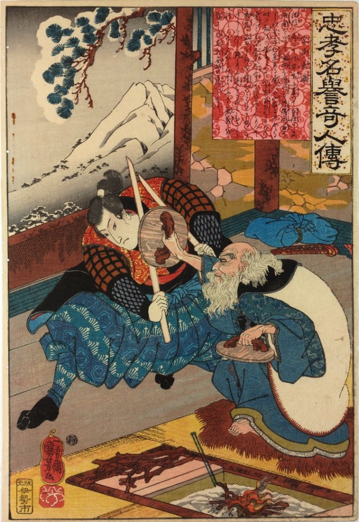 Miyamoto Musashi fencing with Tskuhara Bokuden